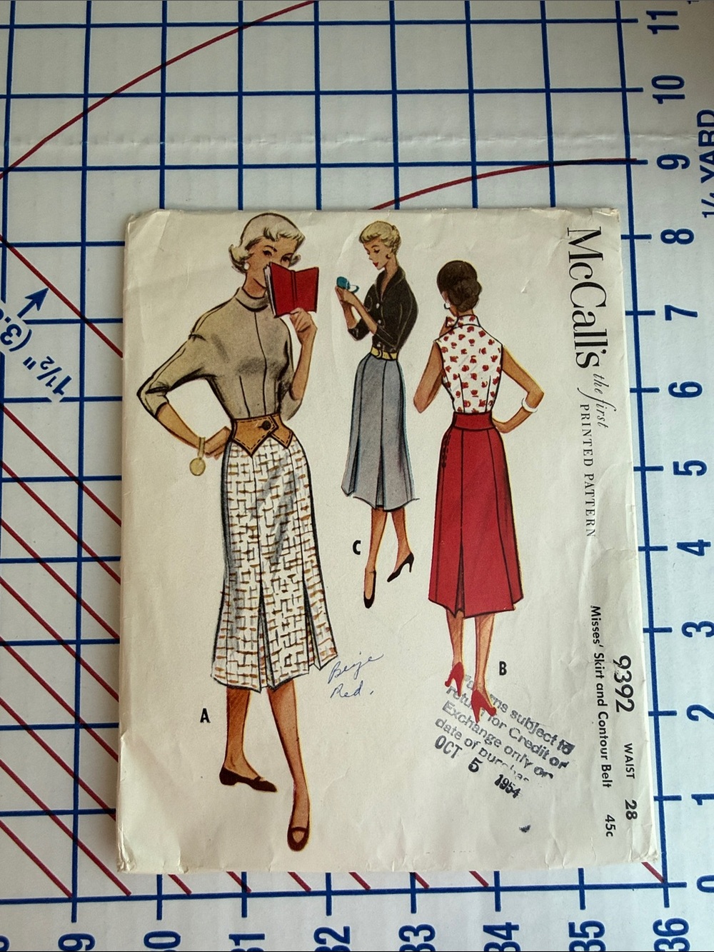 Vintage 1954 McCall’s 9392 Skirt Pattern Waist 28 Contour Belt Complete 1950s
